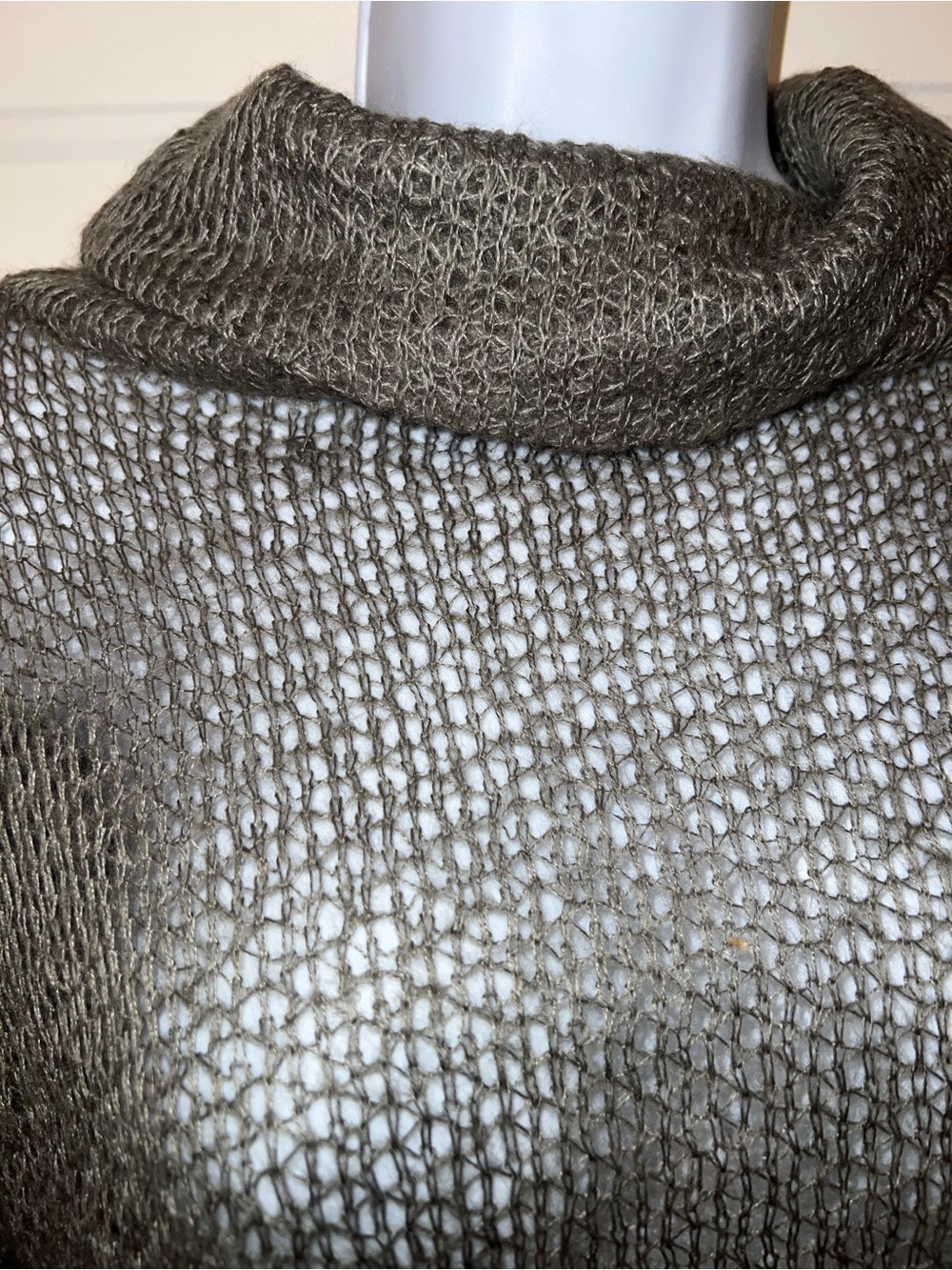 Cropped Open-Knit Cowl Neck Sweater in Olive - Picture 2 of 7